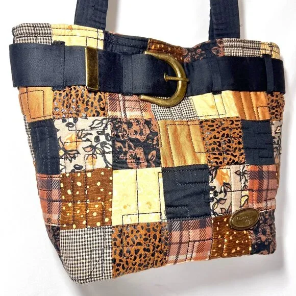 Donna Sharp Quilted Belt Buckle Purse-Brown Mix Medium Shoulder/Tote Purse Bag - Picture 8 of 16